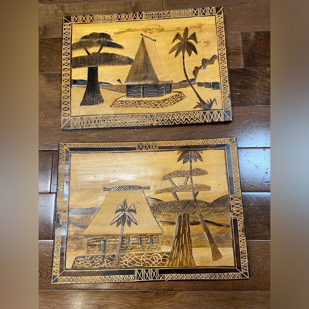 Hand Carved Wooden Wall hanging decor frame x2